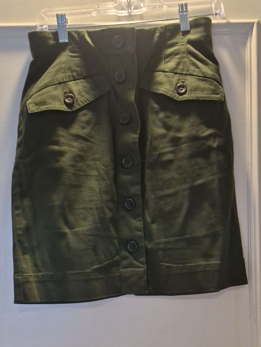Ann Taylor Olive Green Button-Front Midi Skirt